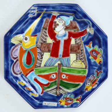Octagonal Plate Folk DS POT25DS-07 fisherman de simone pottery Octagonal Plate Folk DS POT25DS-07 fisherman de simone pottery